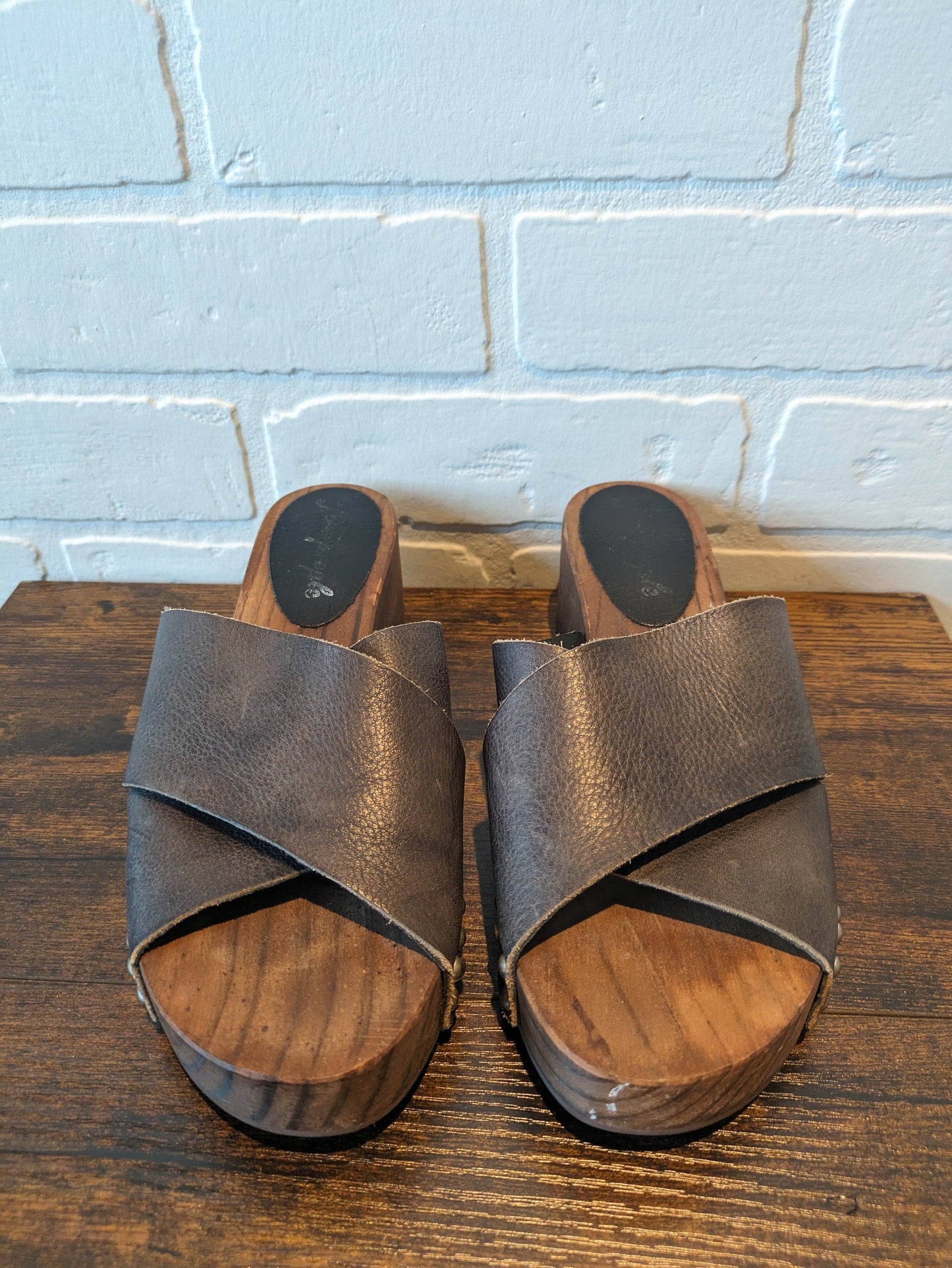 Brown Sandals Heels Block Free People, Size 7.5