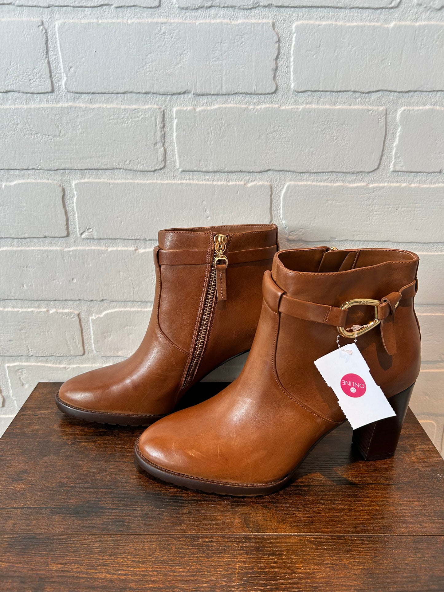 Brown Boots Ankle Heels Lauren By Ralph Lauren, Size 6.5