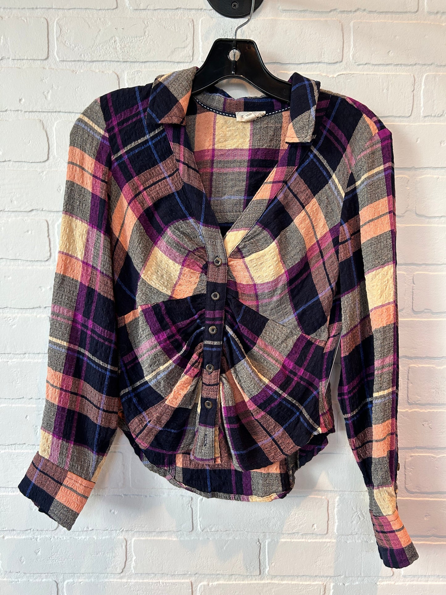 Plaid Pattern Top Long Sleeve Pilcro, Size Xxs