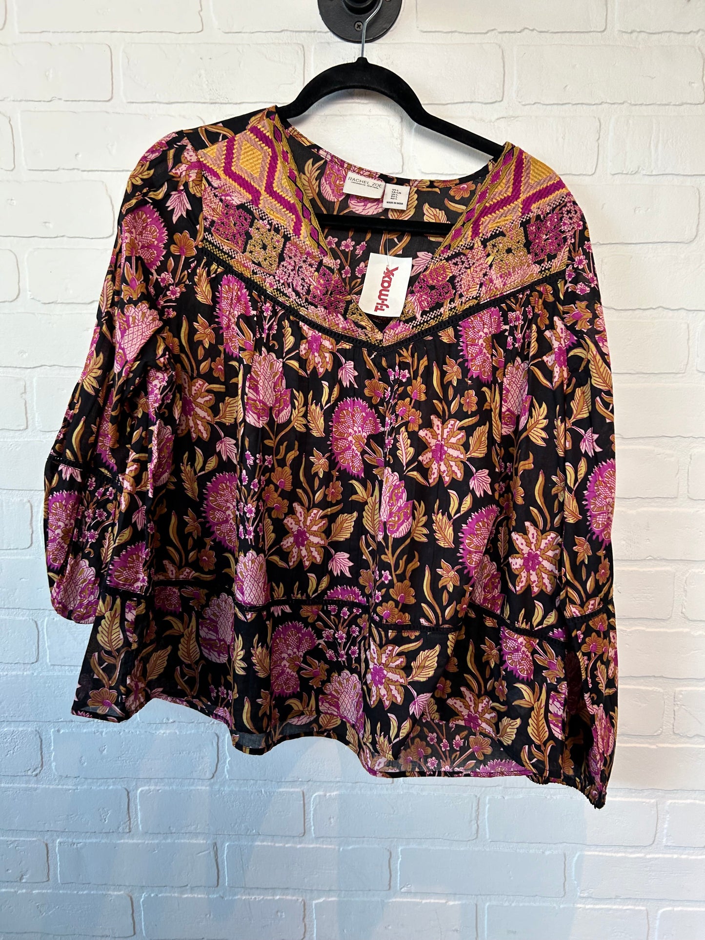 Black & Pink Top Long Sleeve Rachel Zoe, Size L