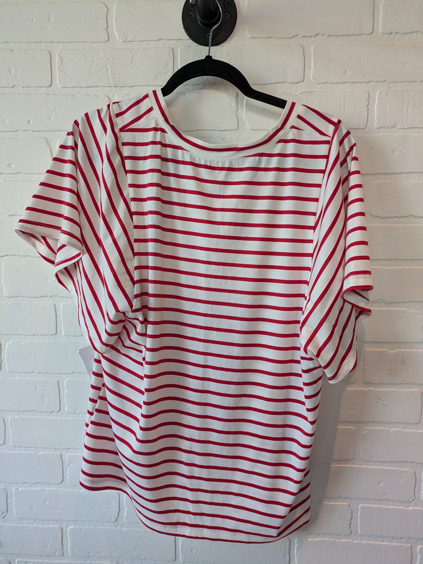 Red & White Top Short Sleeve Basic Pink Lily, Size M