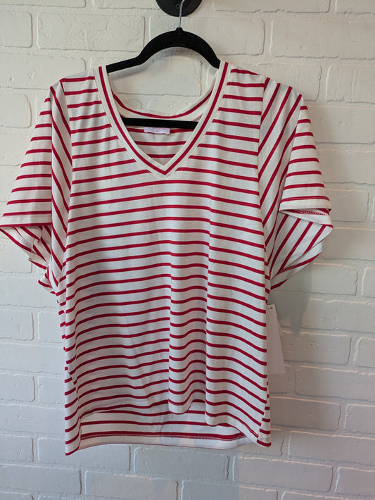 Red & White Top Short Sleeve Basic Pink Lily, Size M