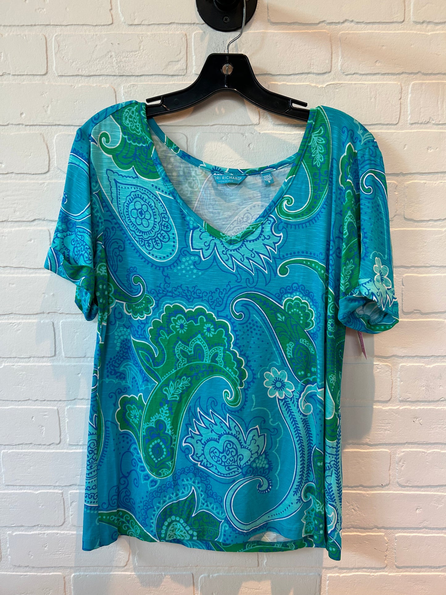 Blue & Green Top Short Sleeve Tory Richard, Size S