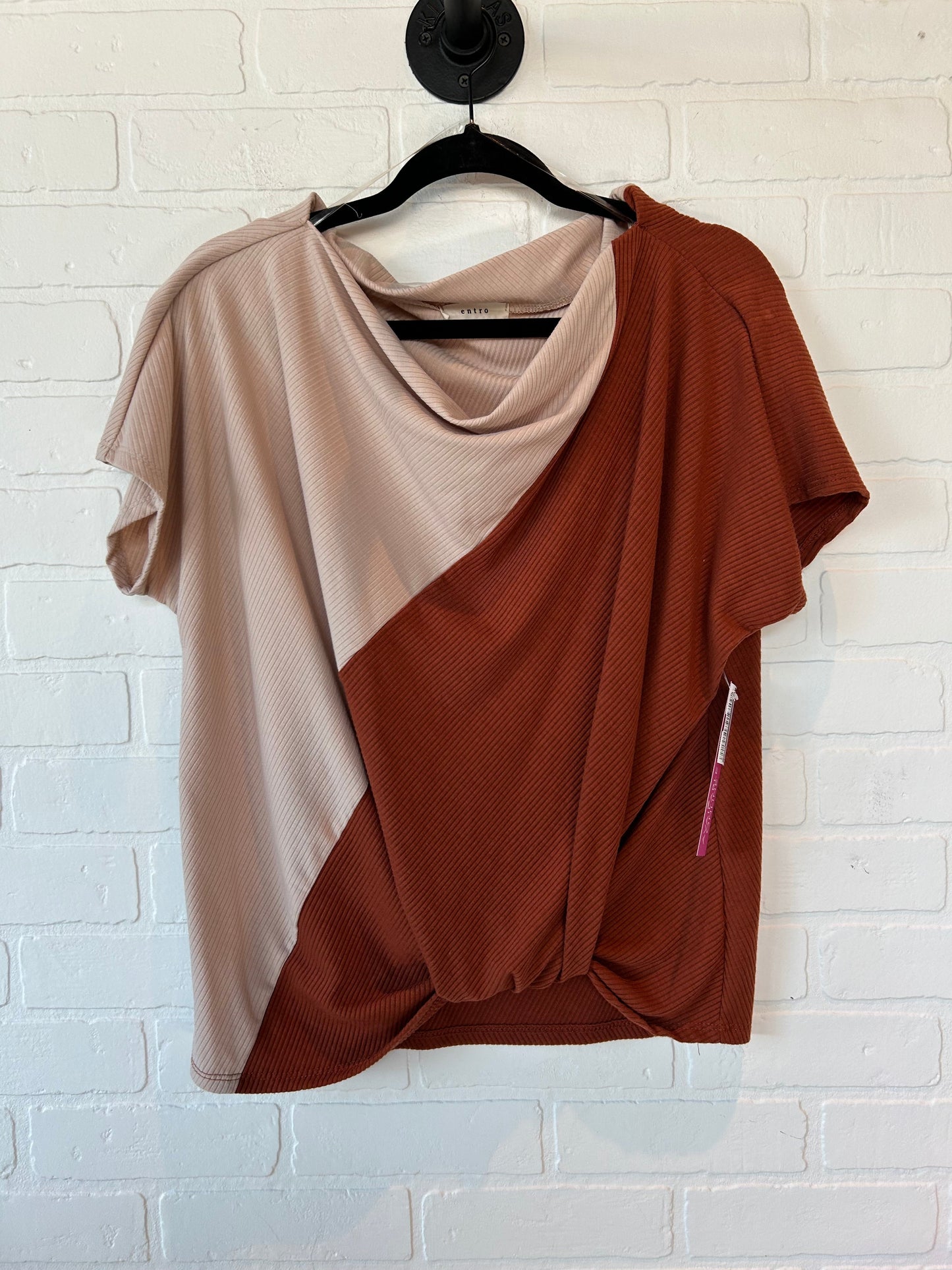 Brown & Cream Top Short Sleeve Entro, Size S