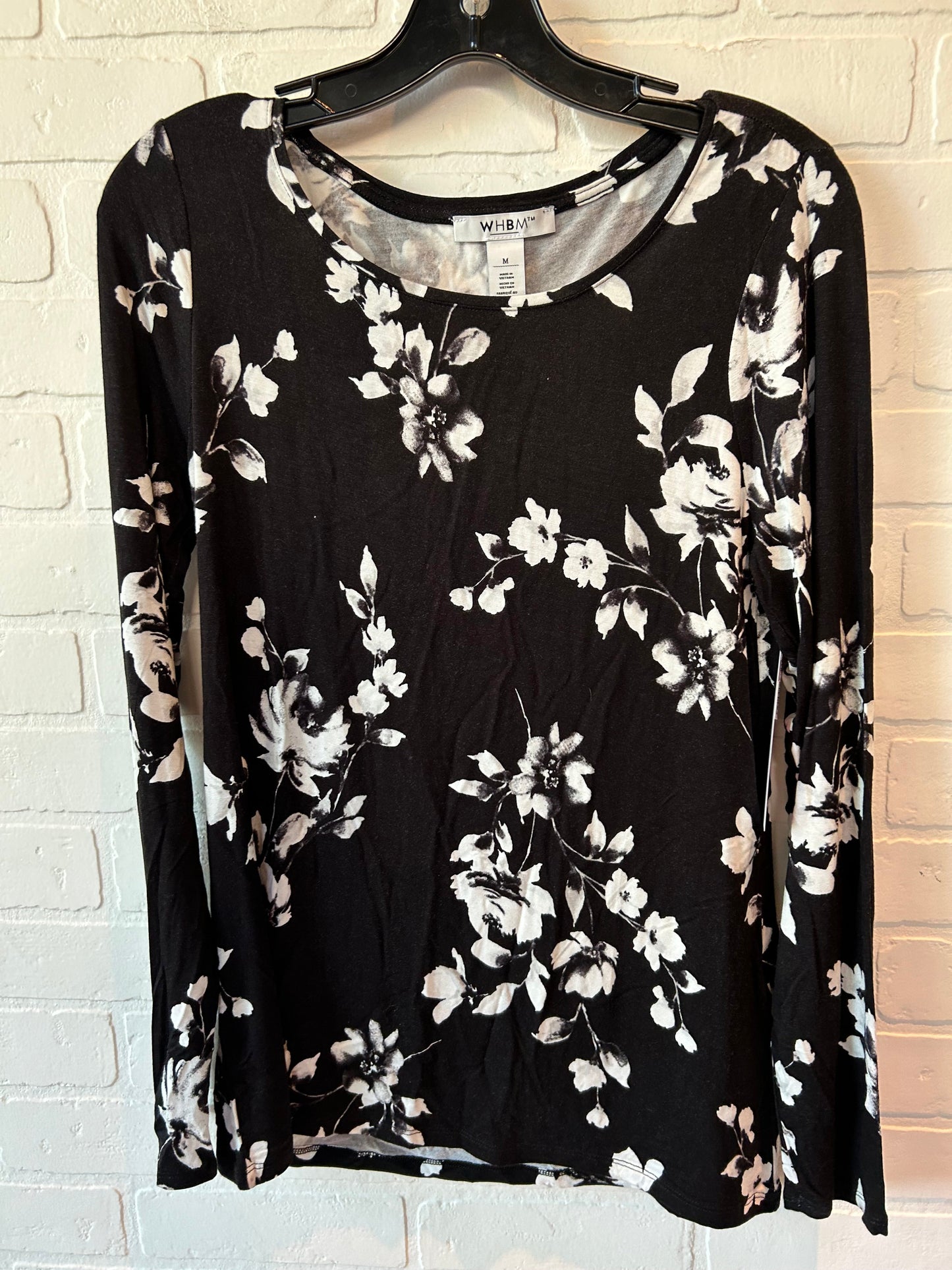 Black & White Top Long Sleeve Basic White House Black Market, Size M