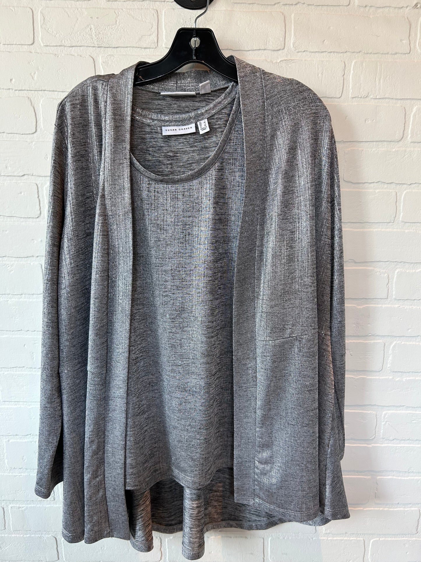 Silver Top 2pc Long Sleeve Susan Graver, Size L