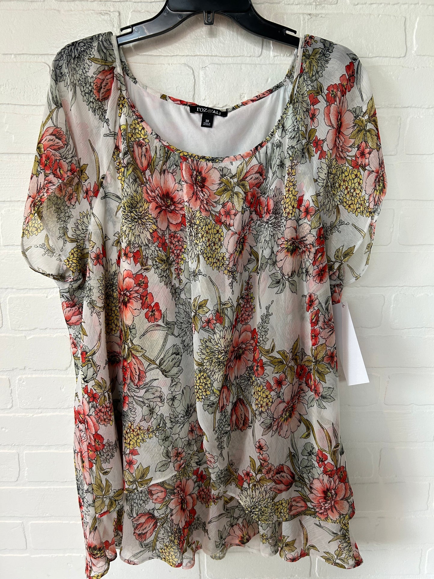 Floral Print Top Short Sleeve Roz And Ali, Size 3x