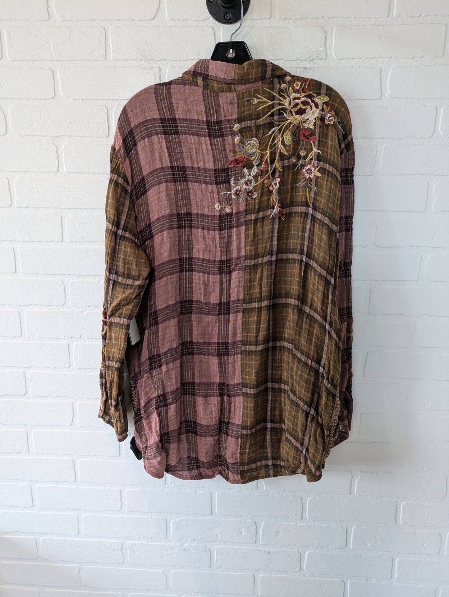 Brown & Pink Top Long Sleeve Designer Johnny Was, Size L