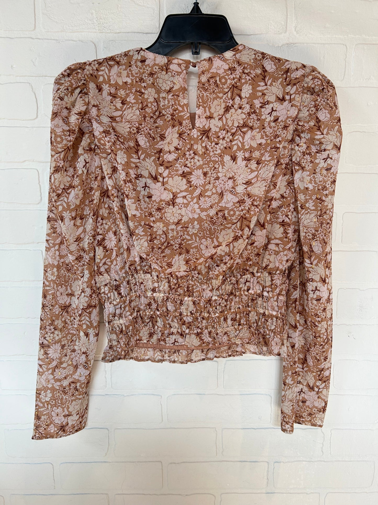 Tan & White Top Long Sleeve Express, Size S