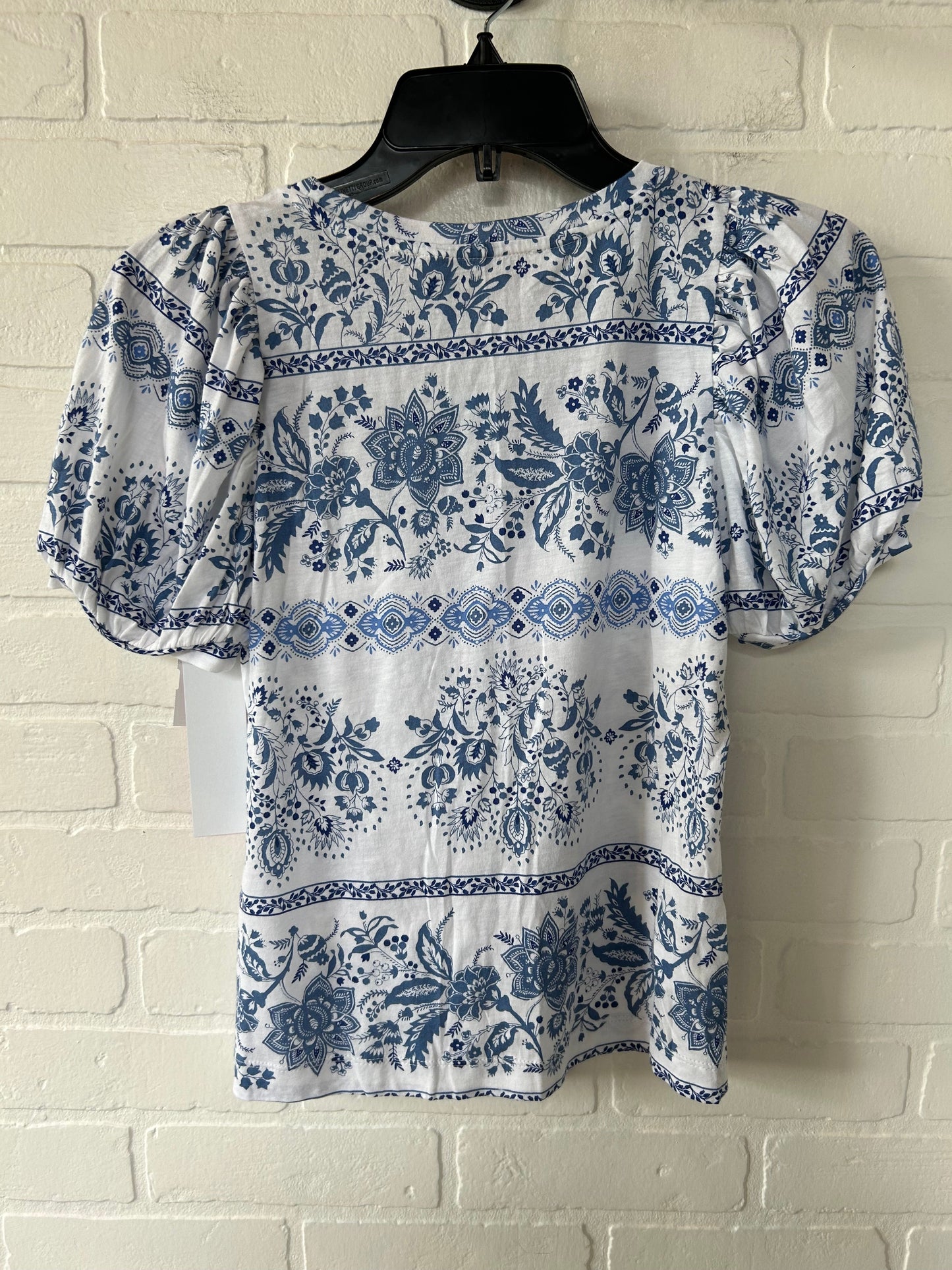 Blue & White Top Short Sleeve Loft, Size Xxs