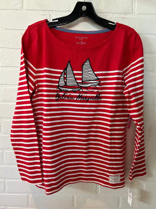 Red & White Top Long Sleeve Basic Talbots, Size M