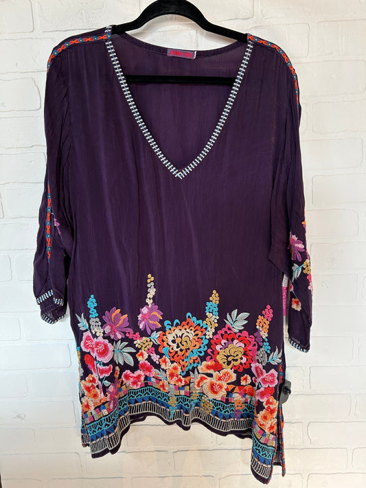 Purple Top 3/4 Sleeve Designer Johnny Was, Size Xl