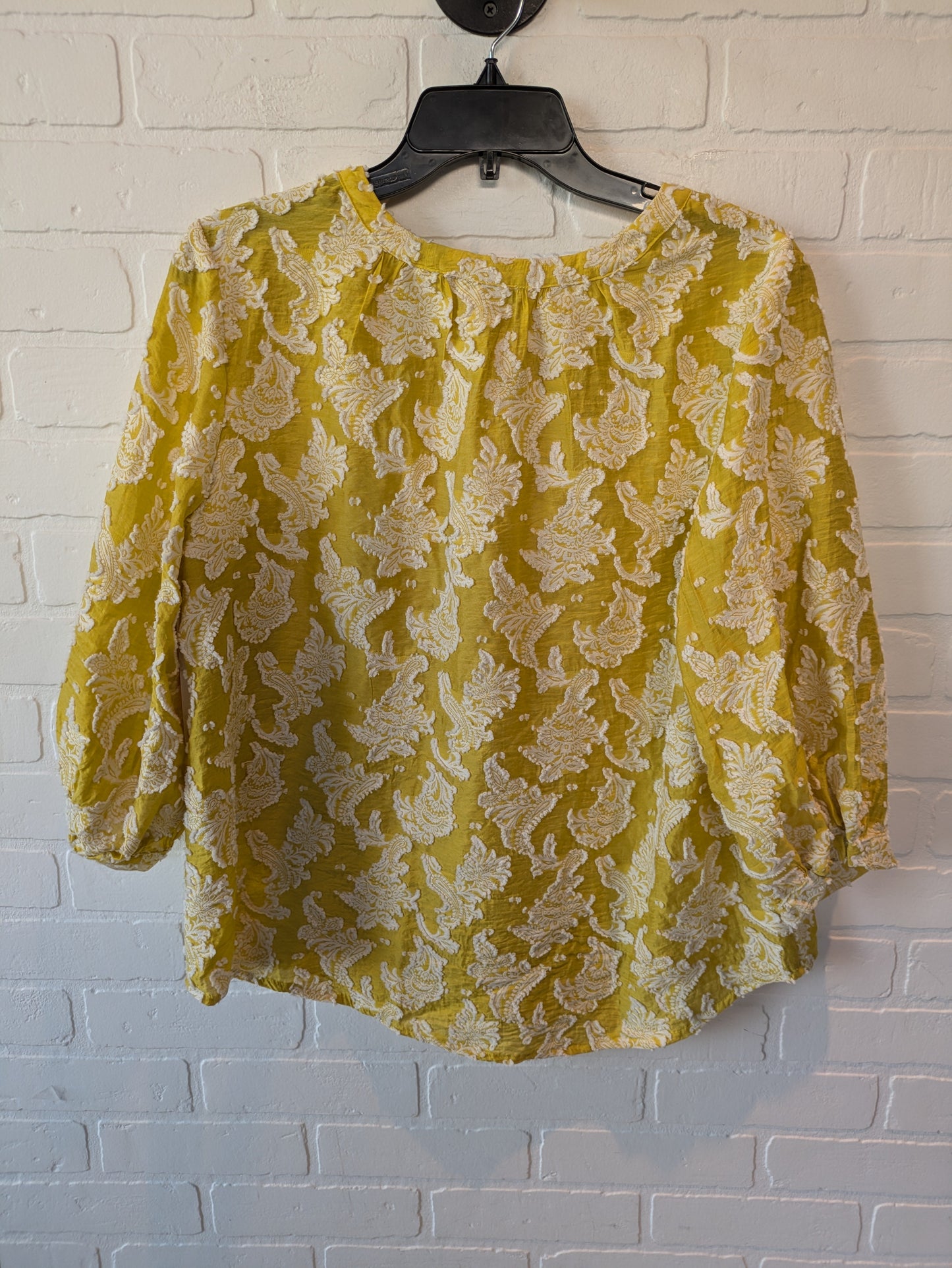 White & Yellow Top 3/4 Sleeve Chicos, Size L
