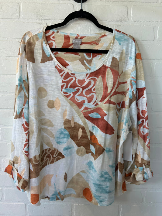 Cream & Orange Top 3/4 Sleeve Chicos, Size 1x