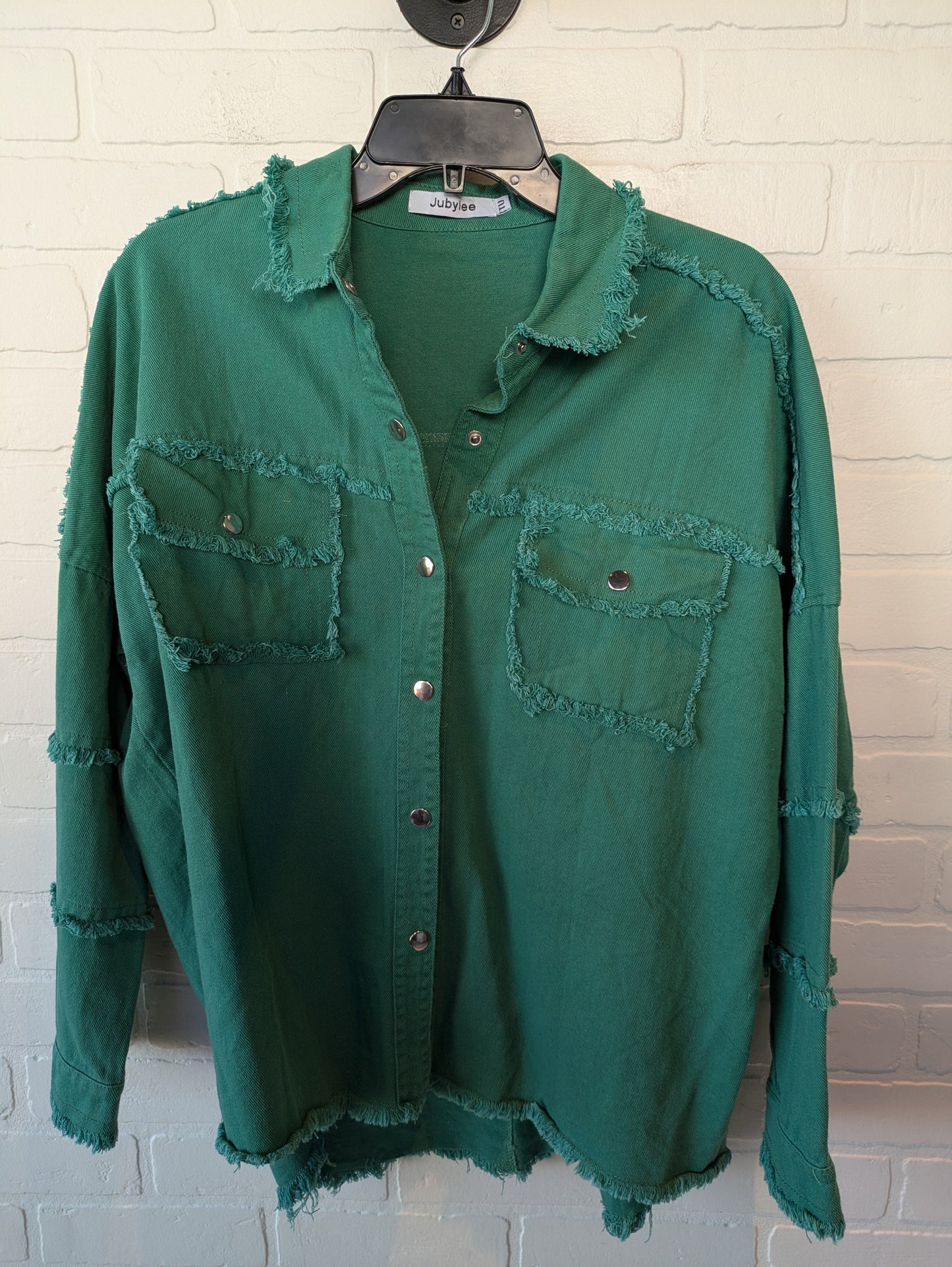 Jacket Shirt By Clothes Mentor In Green, Size: L