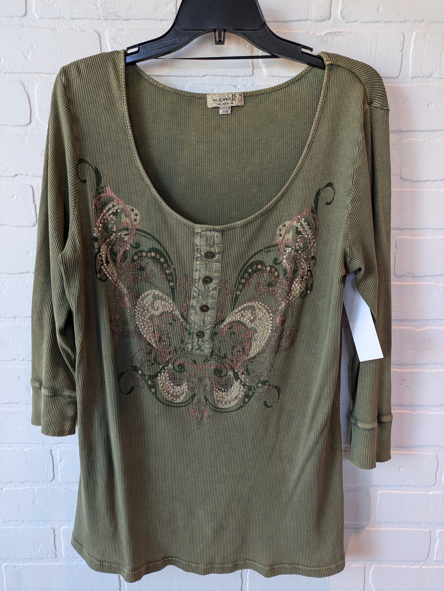 Top 3/4 Sleeve By One World In Green, Size: 1x