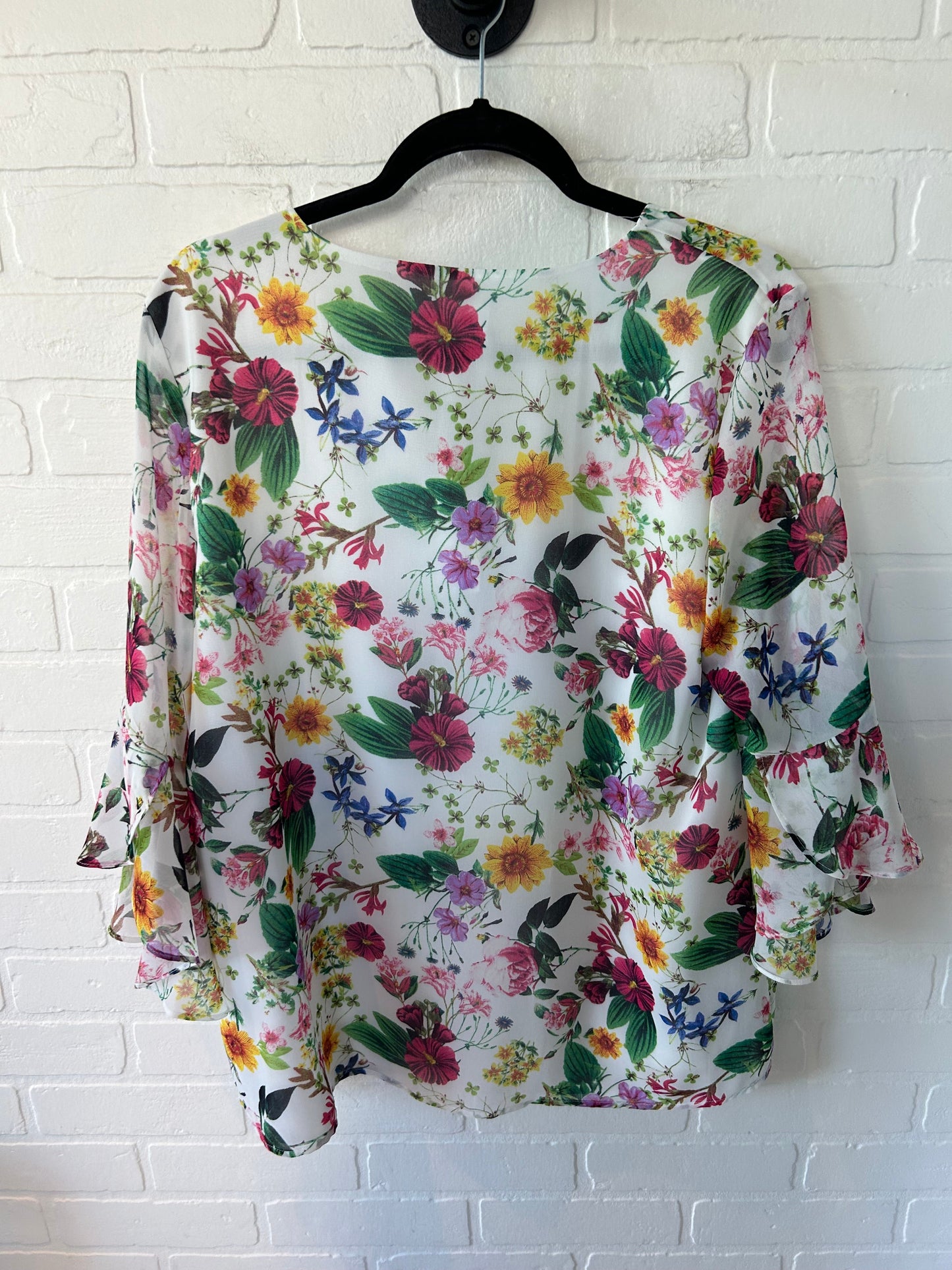 Top 3/4 Sleeve By Calvin Klein In Floral Print, Size: L