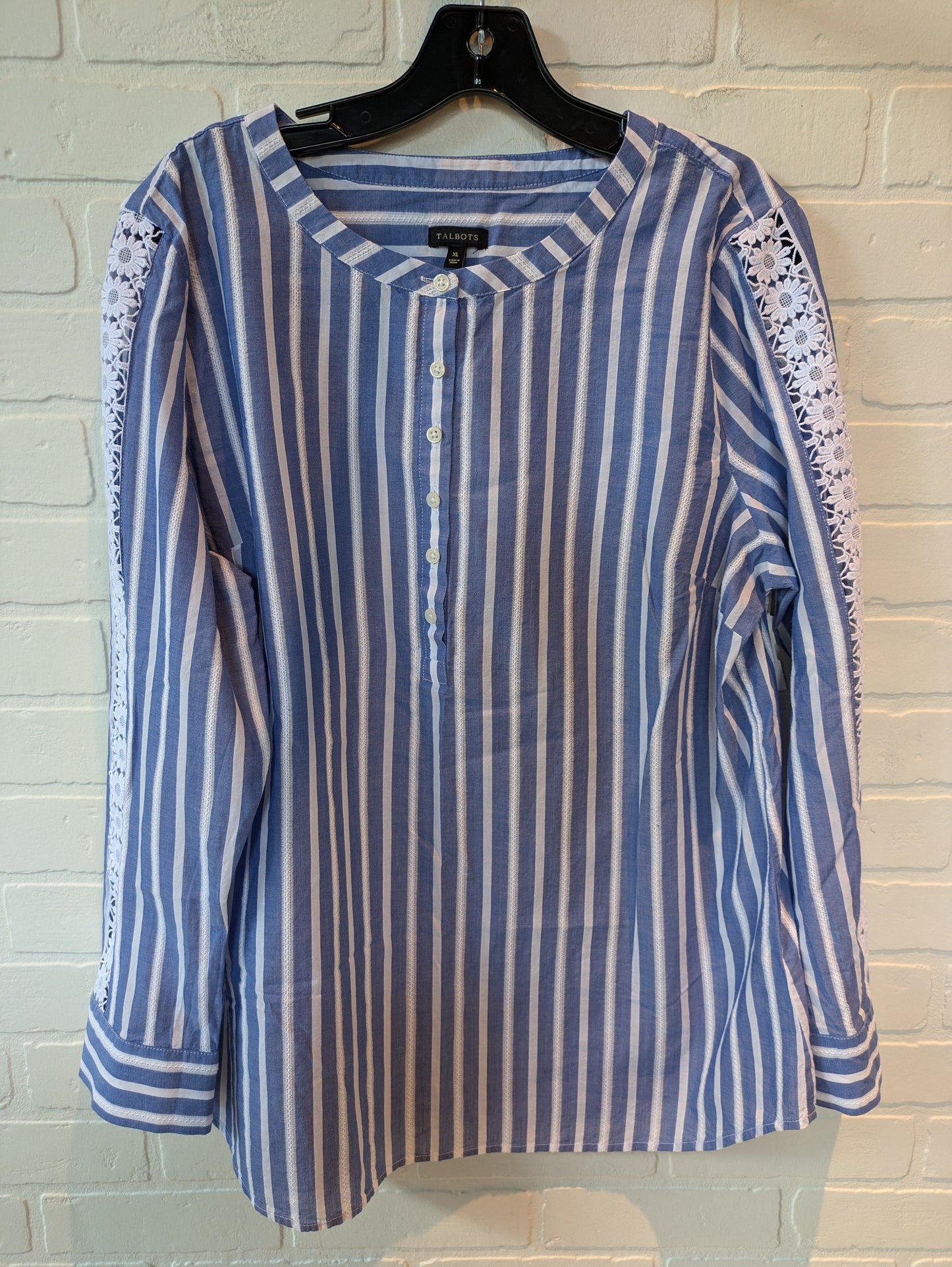 Top Long Sleeve By Talbots In Blue & White, Size: Xl