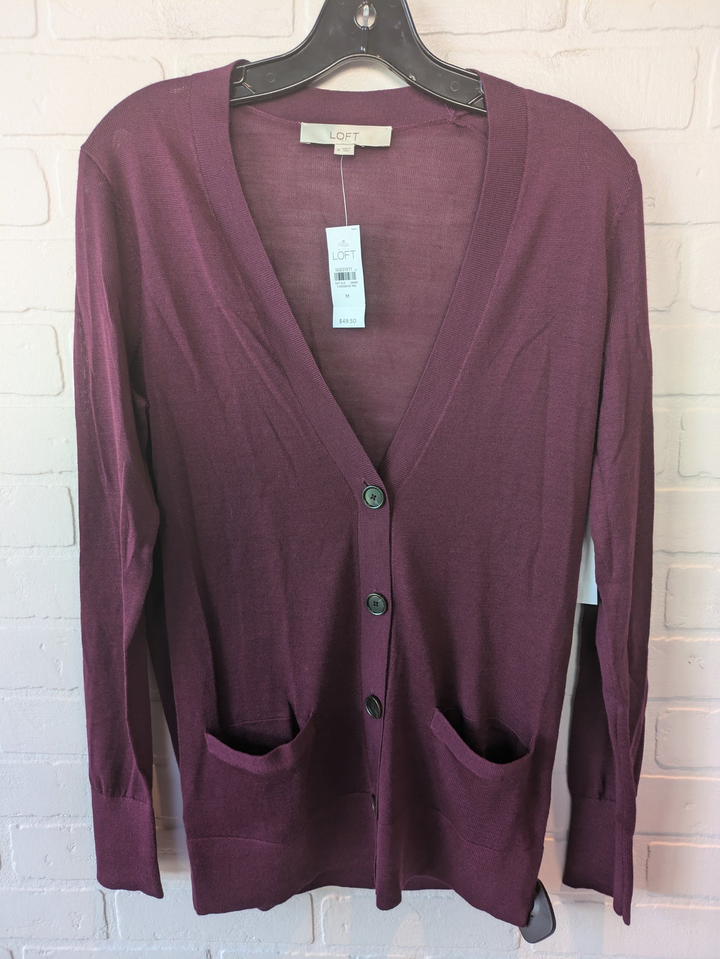 Sweater Cardigan By Loft In Purple, Size: M