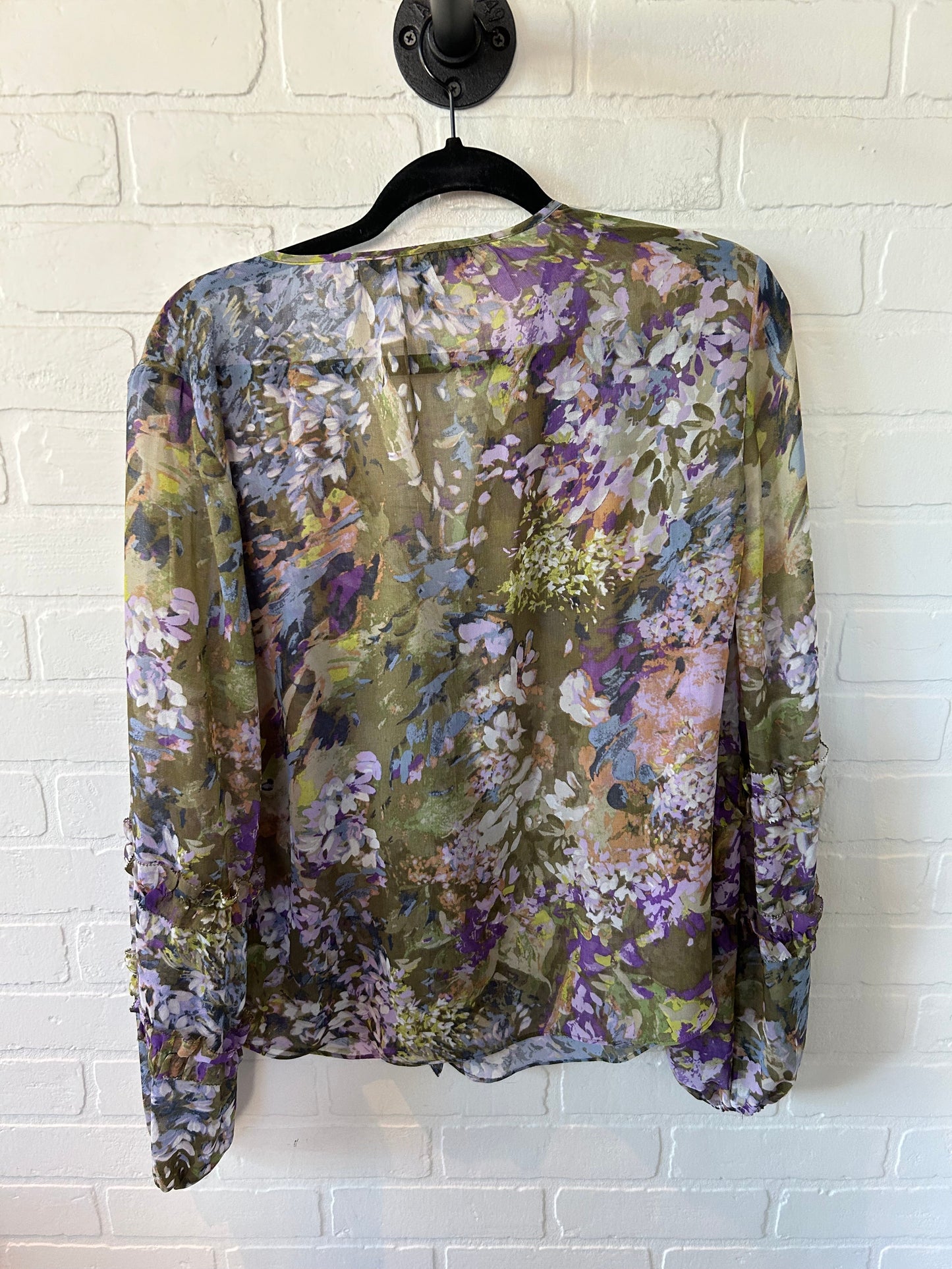 Top Long Sleeve By White House Black Market In Green & Purple, Size: M