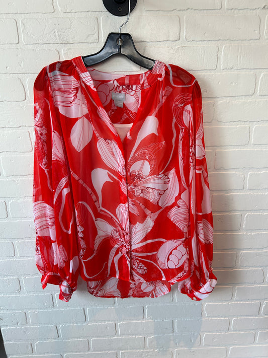 Top 2pc Long Sleeve By Chicos In Orange & White, Size: S