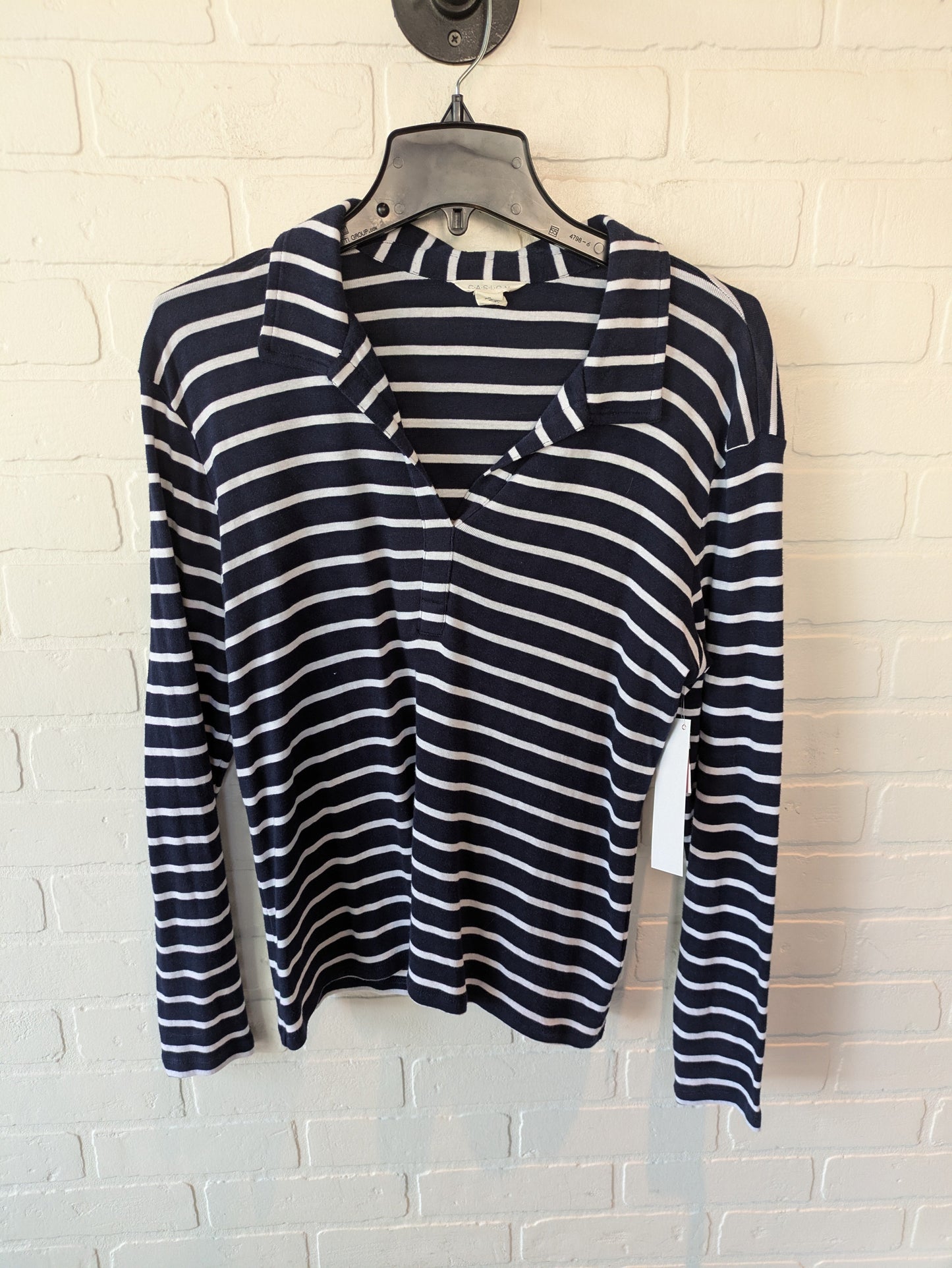 Top Long Sleeve By Caslon In Blue & White, Size: M