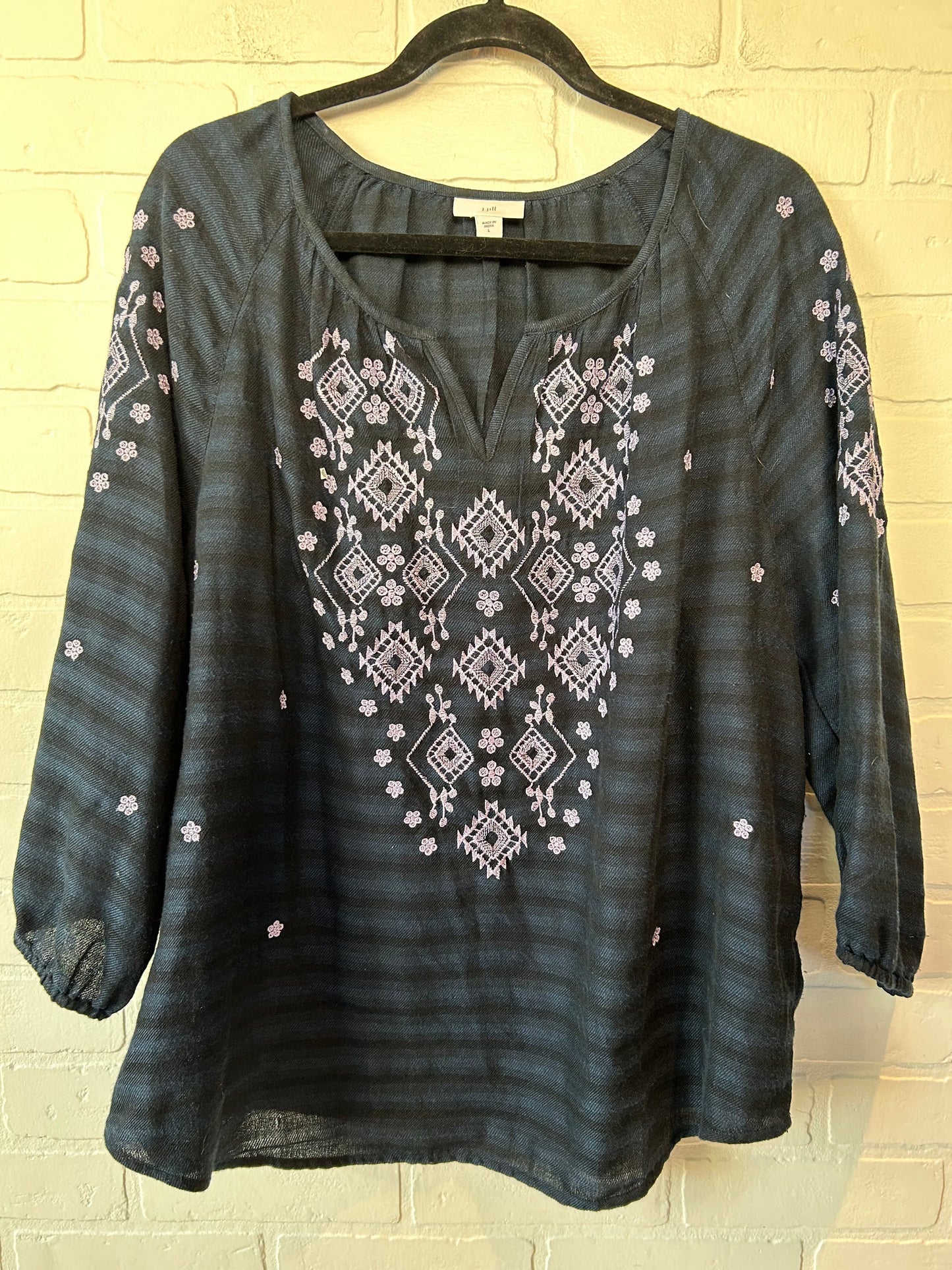 Top 3/4 Sleeve By J. Jill In Black & Blue, Size: L