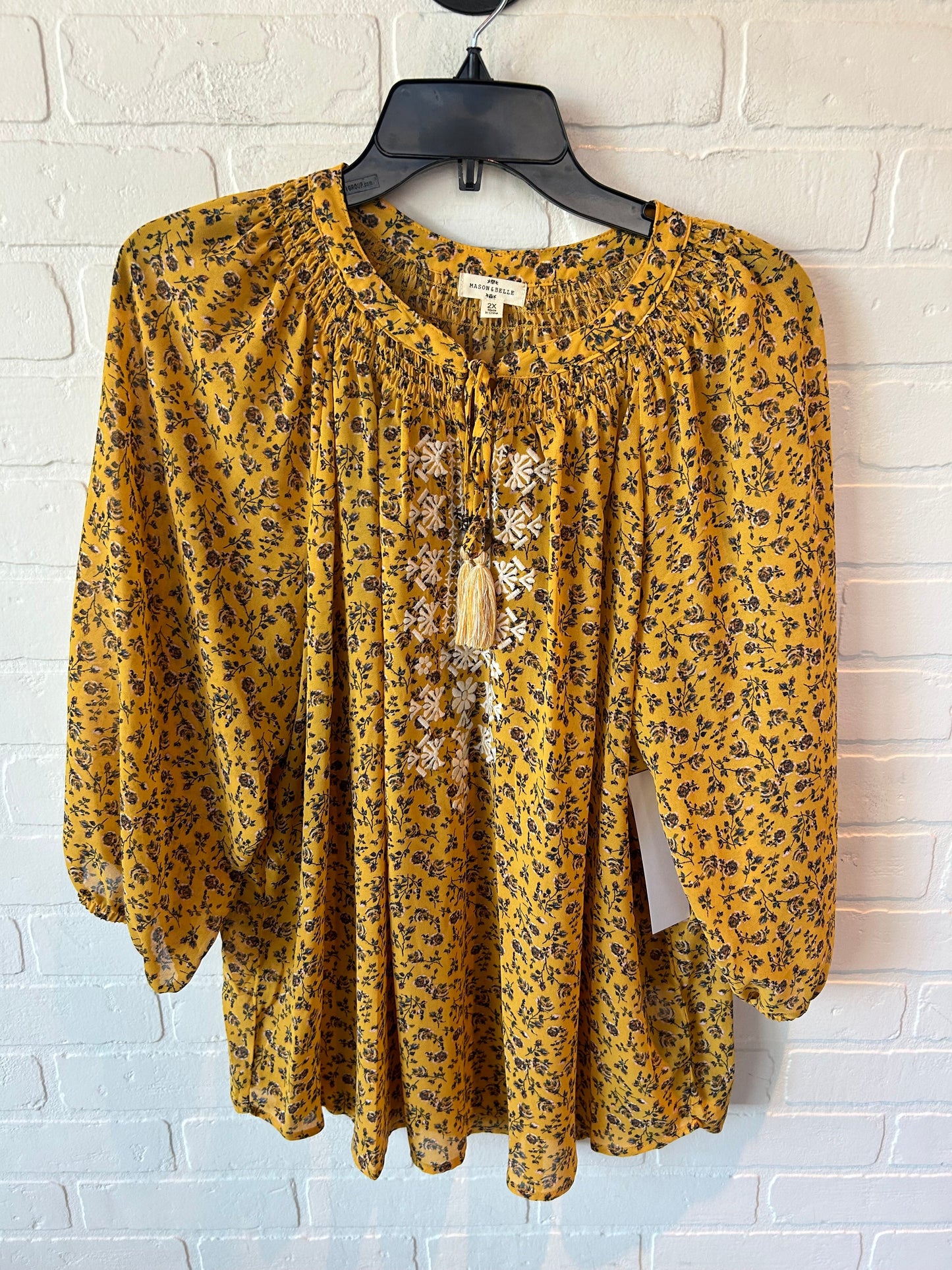 Top 3/4 Sleeve By Clothes Mentor In Yellow, Size: 2x