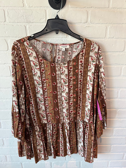 Top Long Sleeve By Andree By Unit In Brown & Cream, Size: 2x