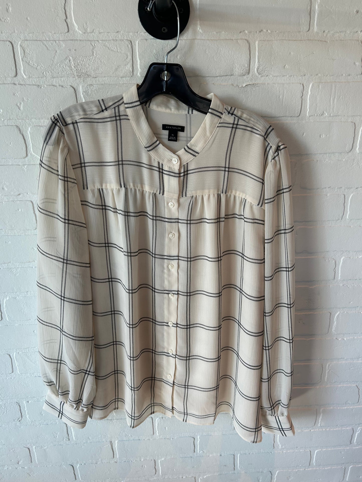 Top Long Sleeve By Ann Taylor In Black & Cream, Size: XL