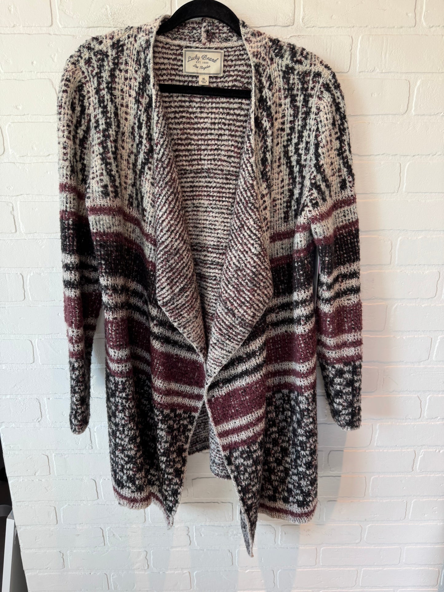 Sweater Cardigan By Lucky Brand In Black & Cream, Size: Xl