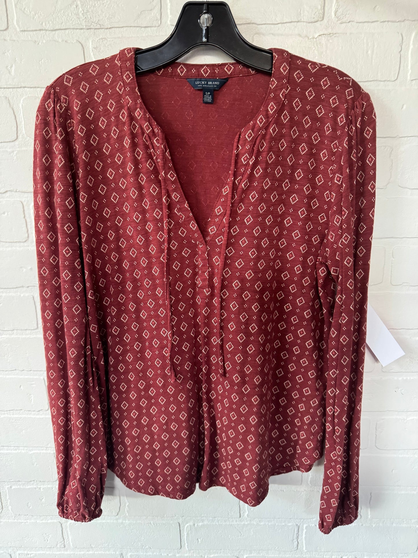 Top Long Sleeve By Lucky Brand In Red & Silver, Size: S