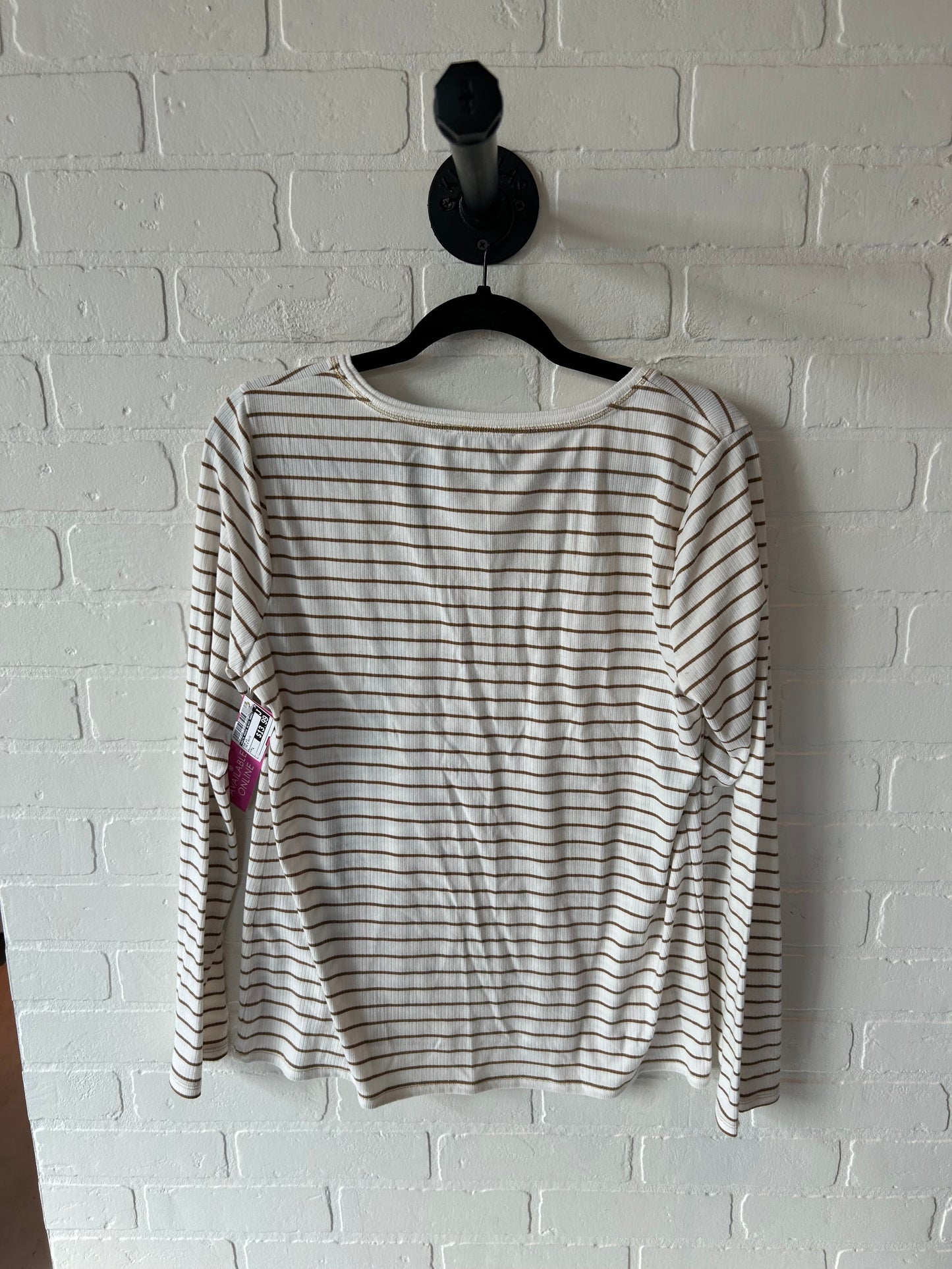 Top Long Sleeve By White House Black Market In Tan & White, Size: L