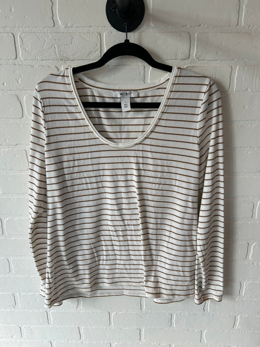 Top Long Sleeve By White House Black Market In Tan & White, Size: L