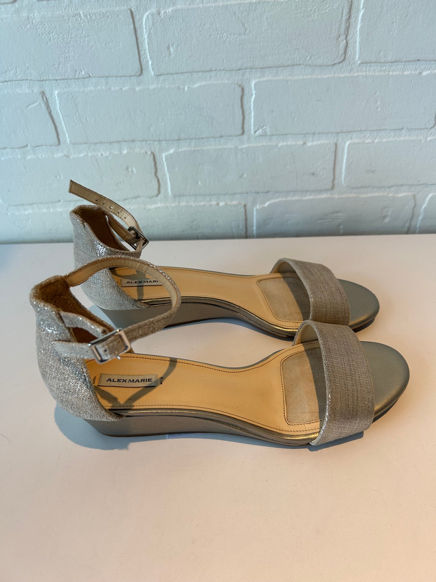 Sandals Heels Wedge By Alex Marie In Silver, Size: 10