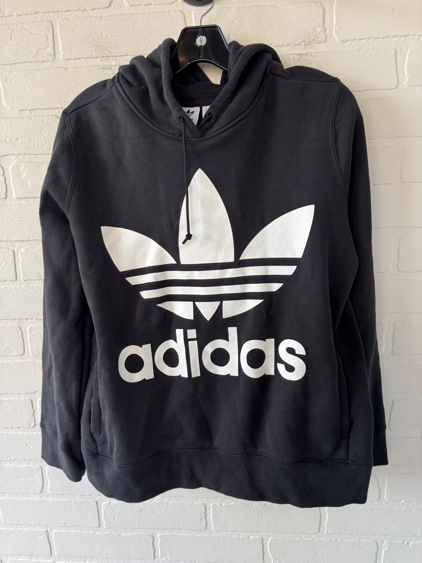 Athletic Sweatshirt Hoodie By Adidas In Black & White, Size: M