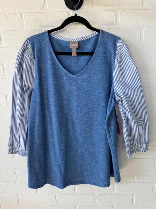 Top Long Sleeve By Chicos In Blue & White, Size: Xl