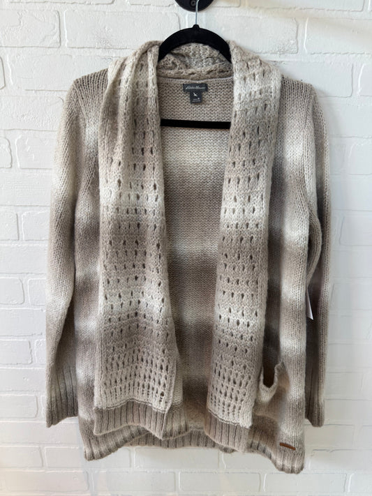 Sweater Cardigan By Eddie Bauer In Cream & Tan, Size: M