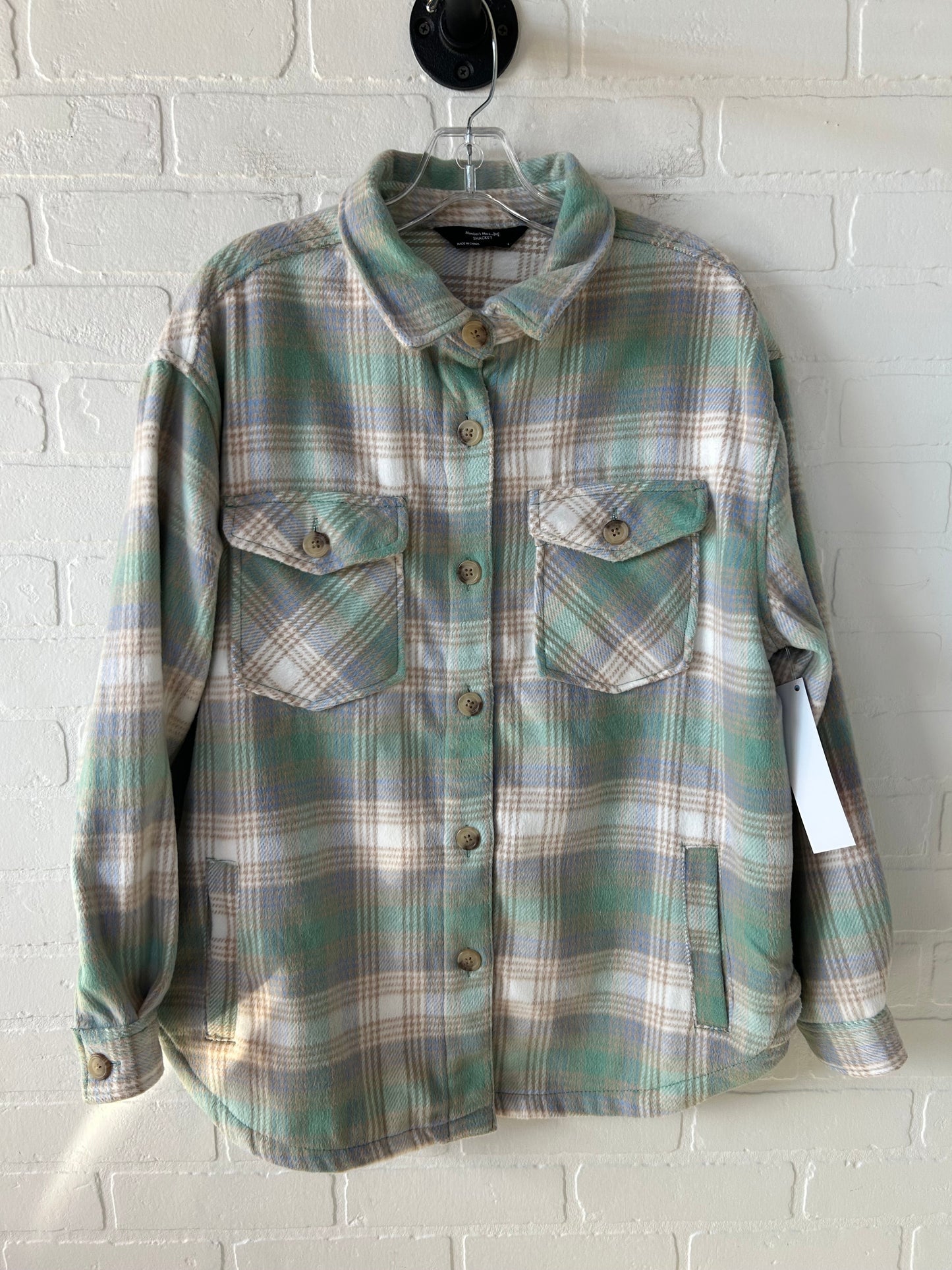 Jacket Shirt By Members Mark In Cream & Green, Size: L