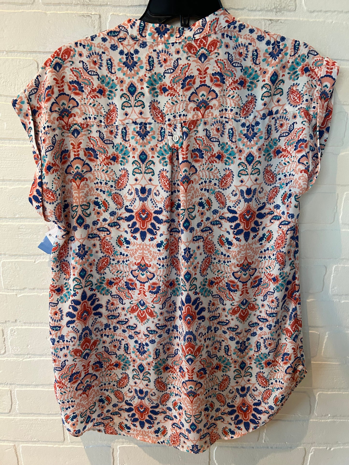 Top Short Sleeve By Pleione In Orange & White, Size: M