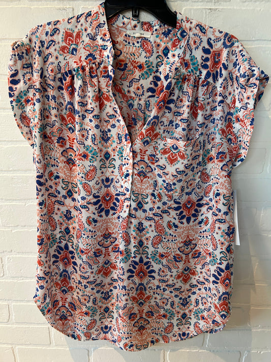 Top Short Sleeve By Pleione In Orange & White, Size: M