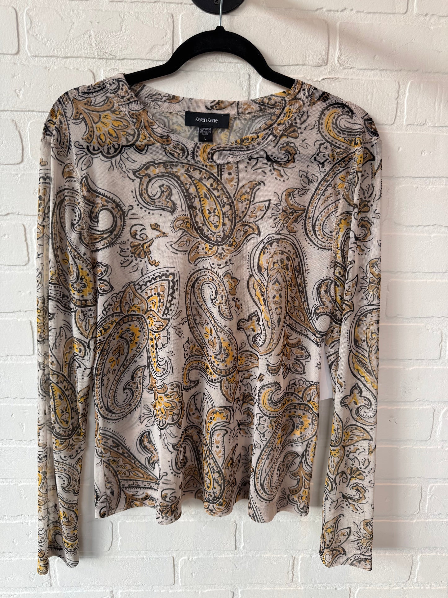 Top Long Sleeve By Karen Kane In Cream & Yellow, Size: L