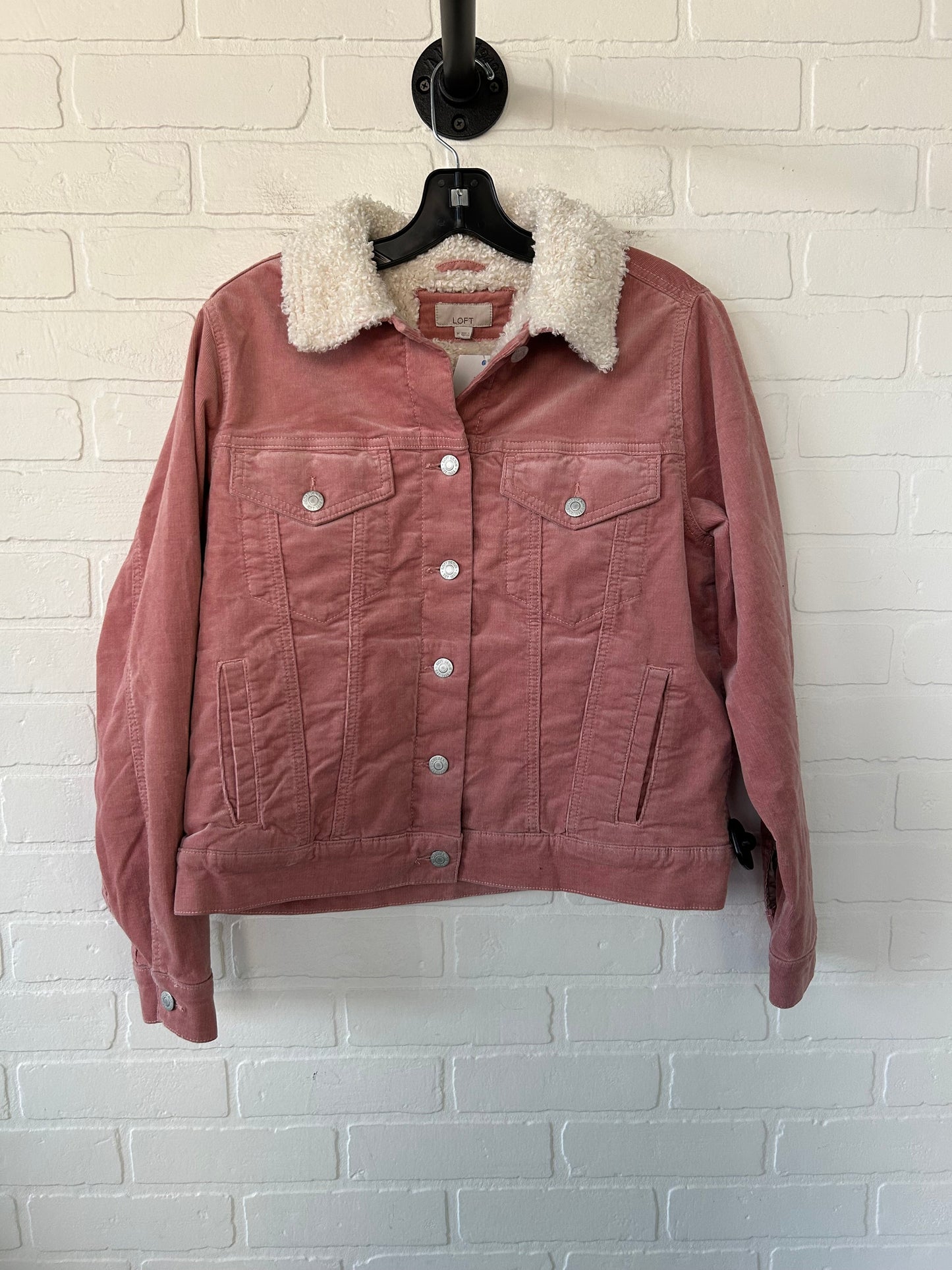 Jacket Fleece By Loft In Cream & Pink, Size: M