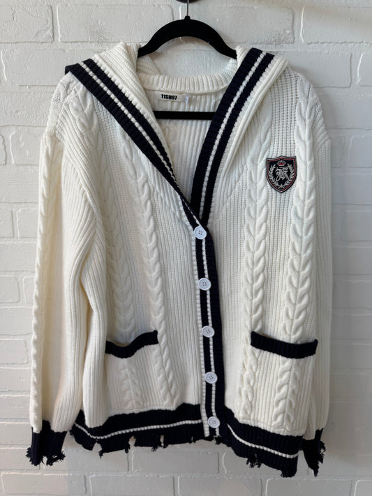 Sweater Cardigan By Clothes Mentor In Blue & White, Size: S