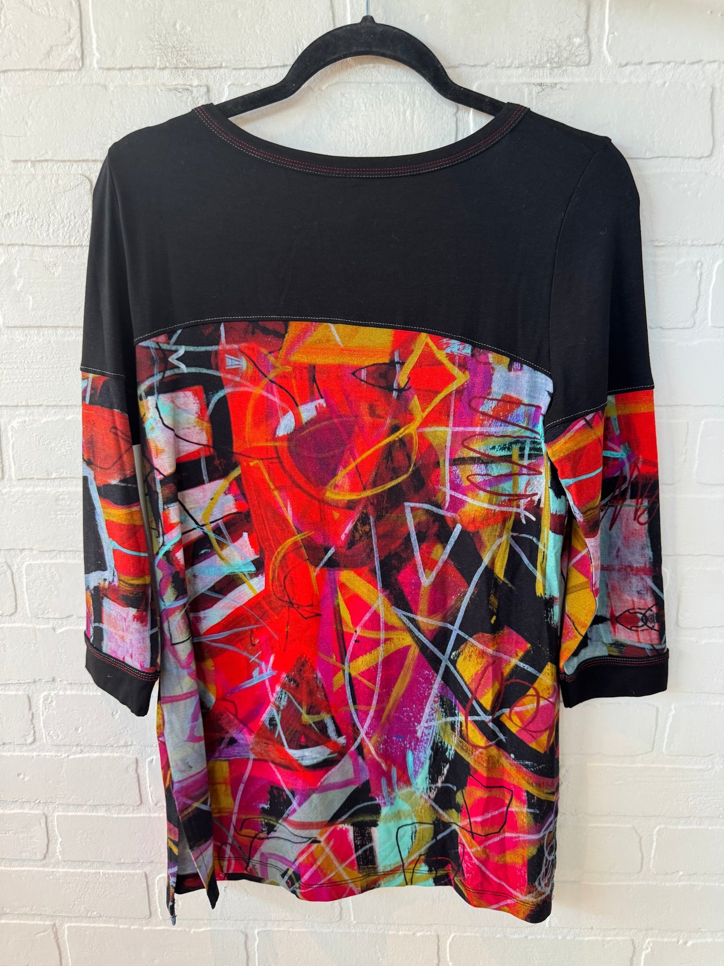 Top 3/4 Sleeve By Simply Art In Black & Orange, Size: S