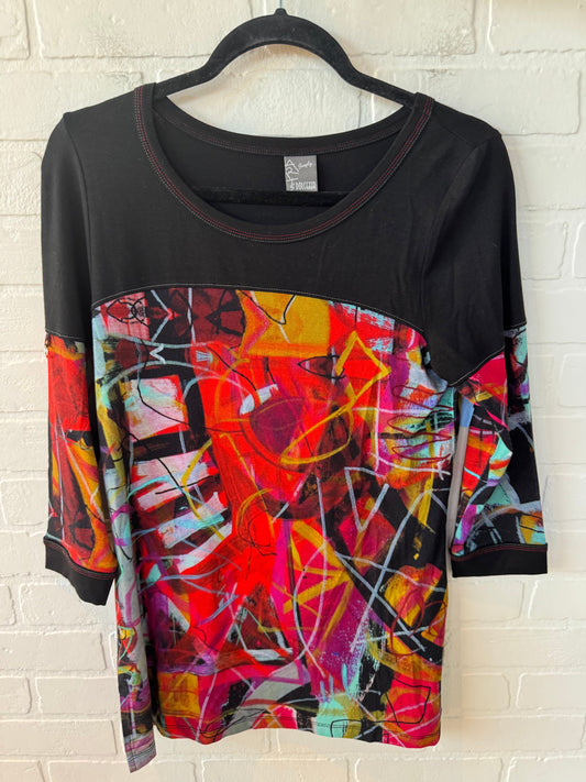 Top 3/4 Sleeve By Simply Art In Black & Orange, Size: S