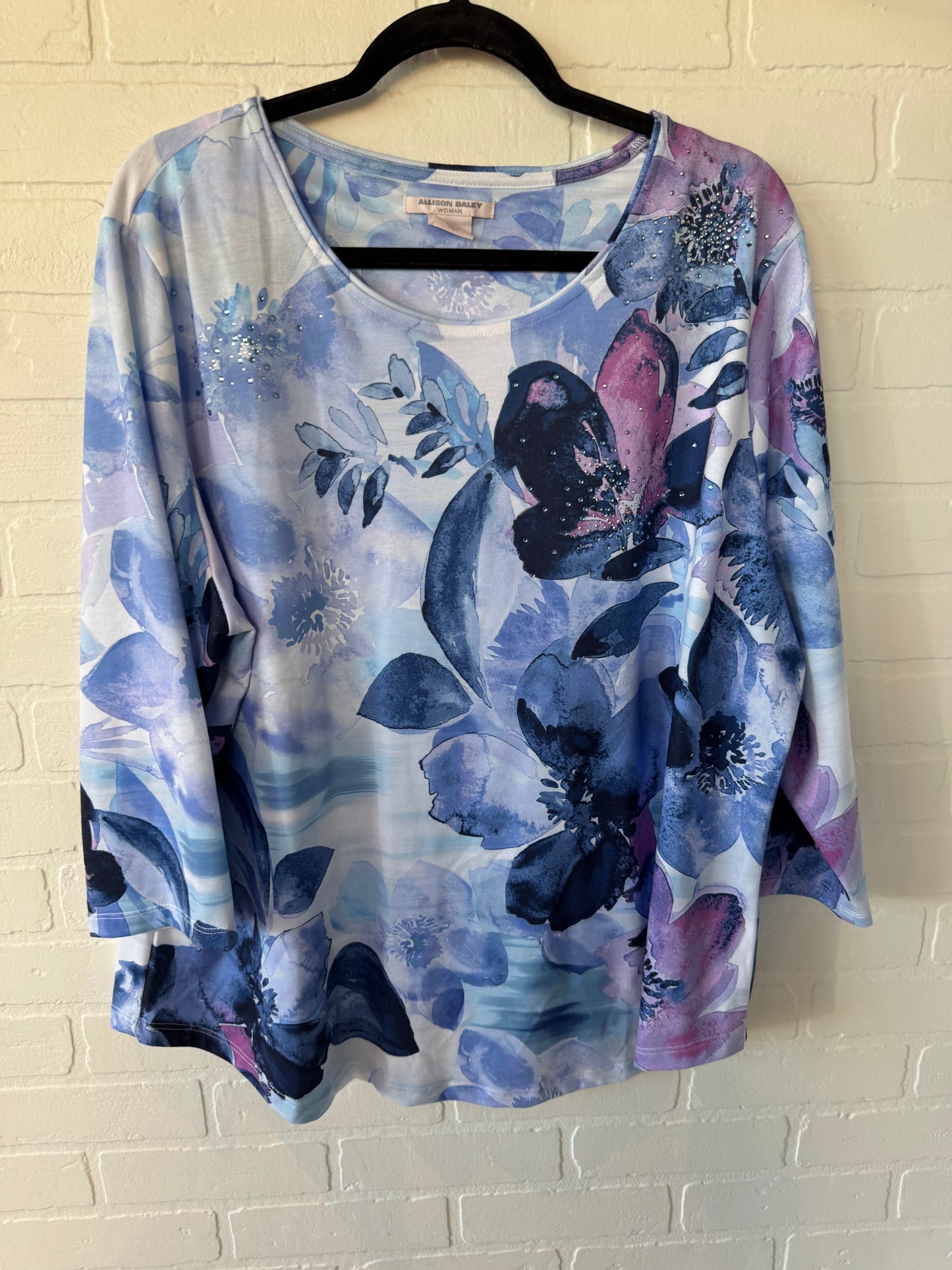 Top Long Sleeve By Allison Daley In Blue & White, Size: 1x