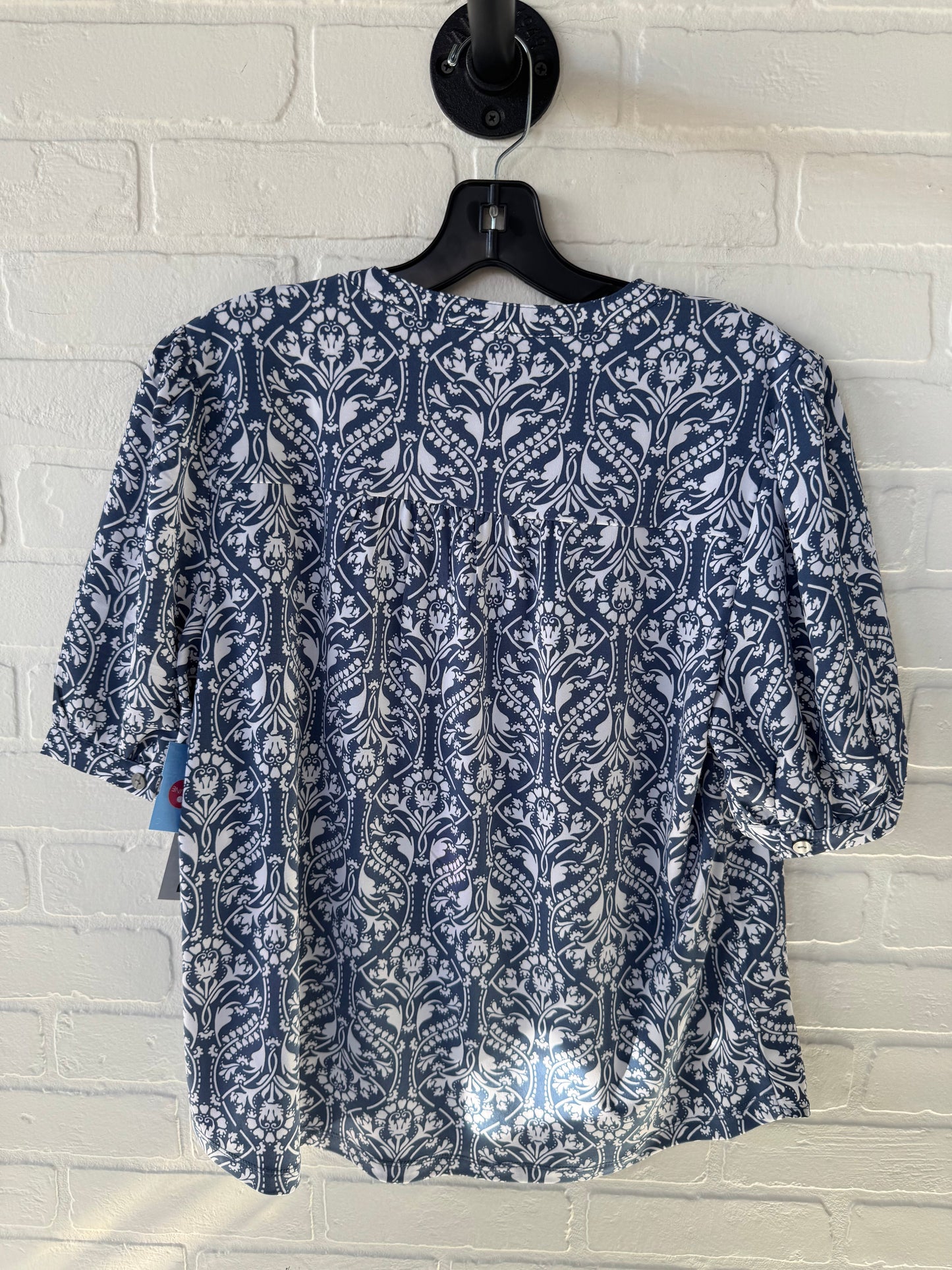 Top Short Sleeve By Ann Taylor In Blue & White, Size: Mp