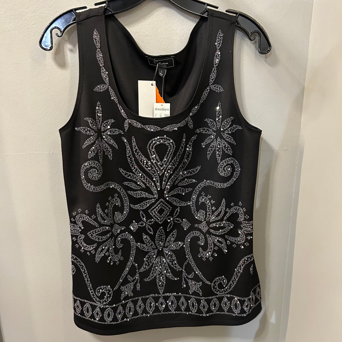 Top Sleeveless By Dressbarn In Black & Silver, Size: L