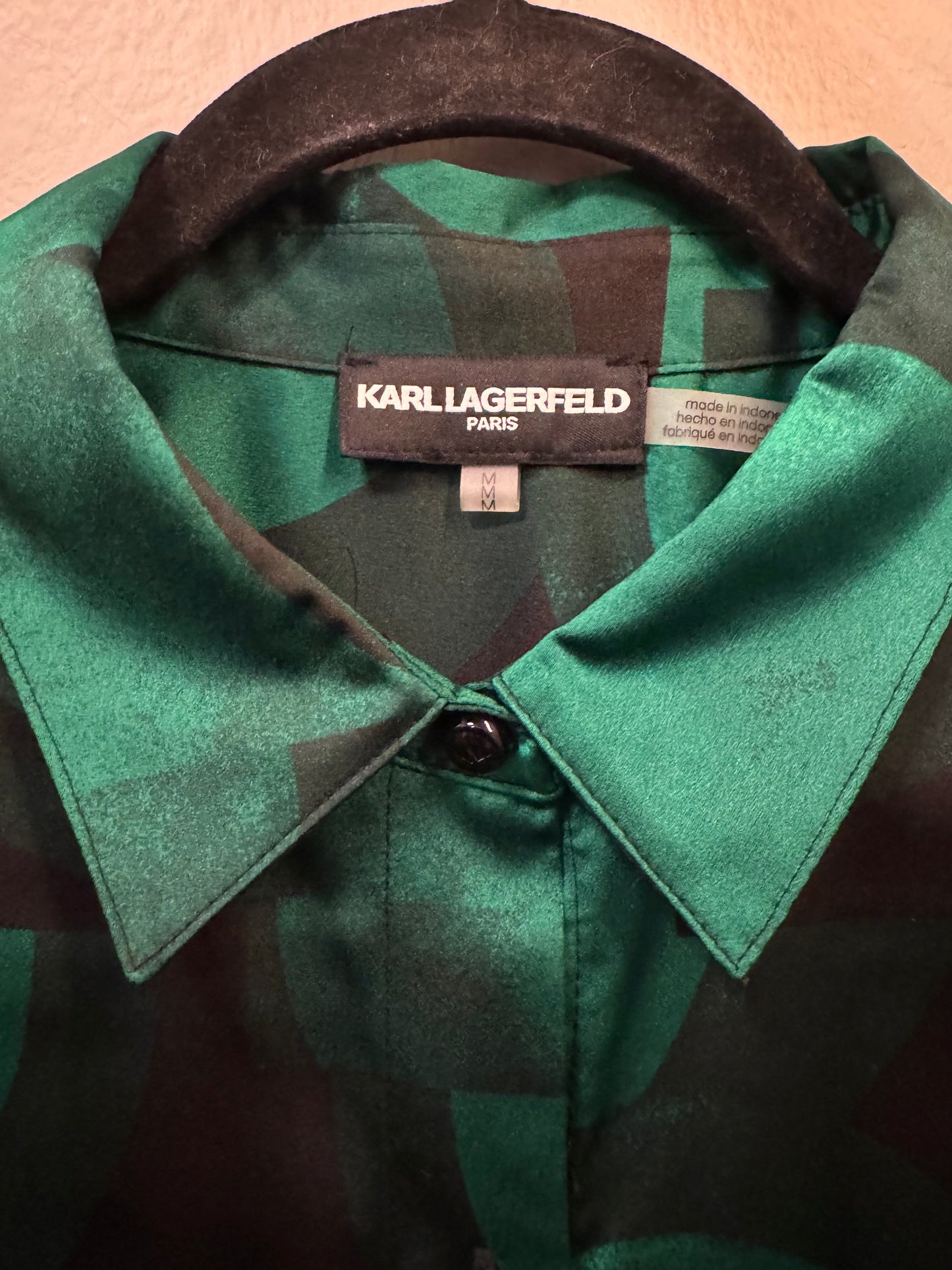 Top Long Sleeve Designer By Karl Lagerfeld In Black & Green, Size: M